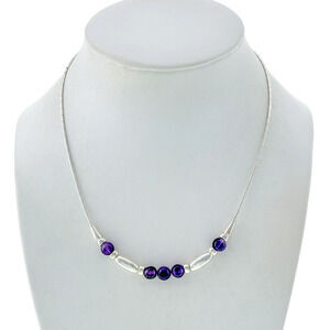 Amethyst Bead Bar Necklace | Estate Sterling Liquid Silver 925 | 16”